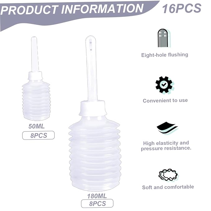 16Pcs Douche Bottles for Women, 50ml/180ml Safe Disposable Vaginal Douche Anal Applicator Eco-Friendly Flexible Butt Cleaner for Women Men for