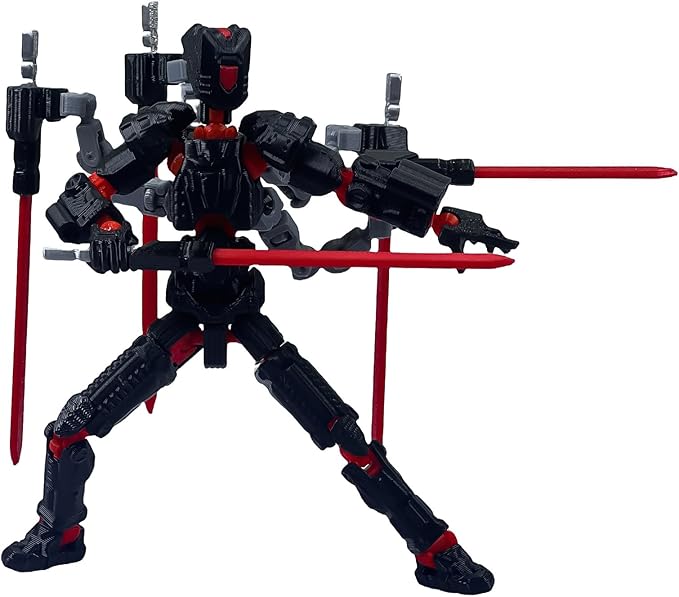 Assembly Completed T13 Action Figure,3D Printed Multi-Jointed Movable, Nova 13 Action Figures Desktop Decorations for Game Lovers Toy (Black Red)
