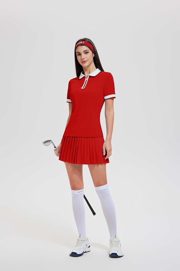 Tennis Skirt Sets for Women Zipper Color Block High Waisted Golf Polo Two Piece Skirt Set Women 2 Piece Outfits