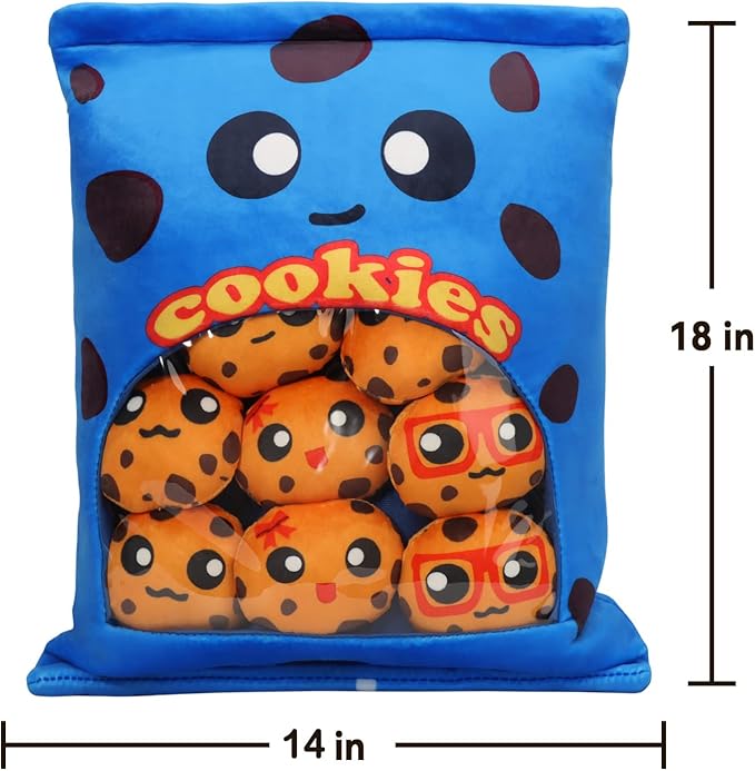 Cookies Plush Pillow Throw Pillow, Yummy Food Pillow Bag of Cookies Plushies, Cute Stuffed Plush Toys Food Stuffed Animal, Plush Gift for Kids, Birthday, Baby Shower (8 pcs, Blue)