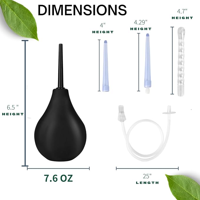 Enema Bulb Kit , Anal Douche for Men Women Beginners,Enima Vaginal Cleaner kit for Women, Douches for Men with 19,7in Hose+4 Replaceable Nozzles (Black