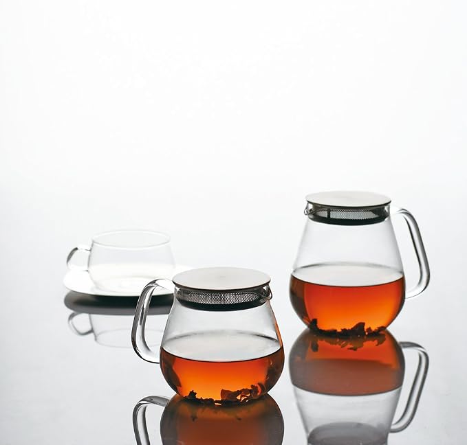 Kinto Stainless Unitea One Touch Teapot 720 Milliliter (24.35 Fl. Oz.) - Heat-resistant Glass Teapot with Stainless Steel Strainer in Lid (Japan Import)