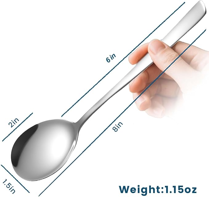 HANSGO Soup Spoons, 8PCS Korean Spoon, 8.5 Inch Stainless Steel Tablespoon with Long Handles for Home Kitchen Restaurant, Flatware Set for Stirring Hot Cocoa and Cereal, Durable & Dishwasher Safe