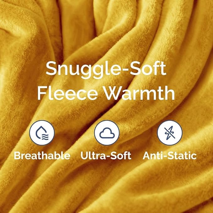 Fleece Blanket Twin Size - Ultra-Soft Warm Flannel Fleece Blanket - Gold | Soft, Warm, Outdoor Picnic Blanket for Camping, Travel, Lightweight, Cozy, Anti-Static, Home Decor Gifts for Men & Women