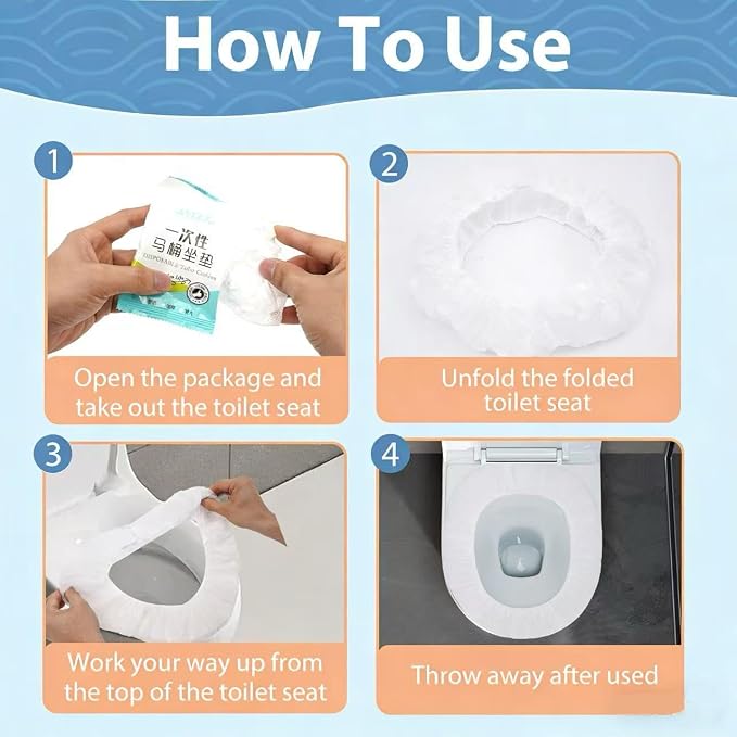 Disposable Toilet Seat Covers,50PCS. Waterproof Non-Woven Fabric, Individually Wrapped, Portable for Travel, Hotel, Hospital, Public Toilet