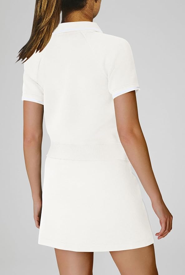 Womens Workout Sets 2 Piece Outfits V Neck Short Sleeve Polo Shirt and Tennis Skort Set with Pockets