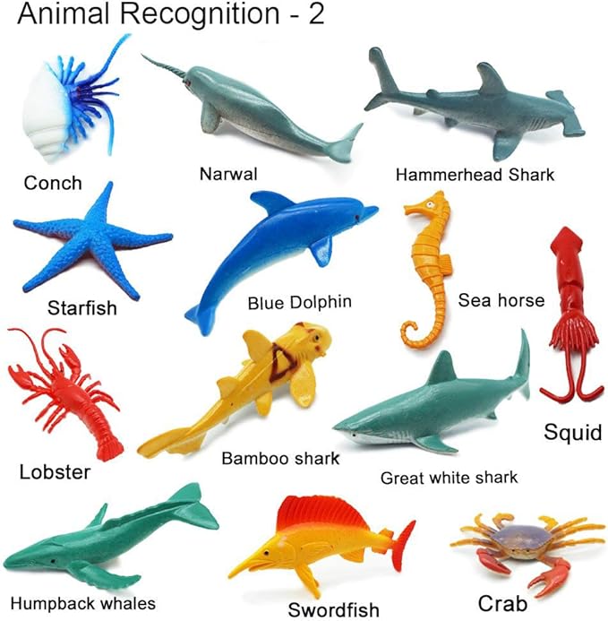 24-Pack Sea Ocean Animal Figures - Realistic Plastic Pool Party Toys Set with Turtle, Octopus, Shark - Children's Educational Birthday Gifts