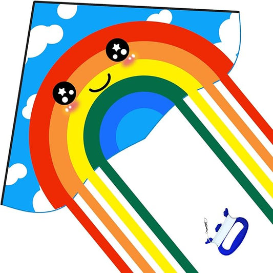 HONBO Large Delta Kite for Kids & Adults,Extremely Easy to Fly Kite for Beach Trip,String Line Included,with Colorful Tail,Perfect for Beginners