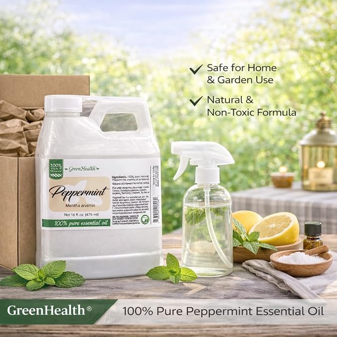 GreenHealth Peppermint Essential Oil 16 fl oz (473 mL) - 100% Pure Mentha Arvensis Oil for Diffusers, Candle Making, Soap Making, DIY Blends, Home Fragrance