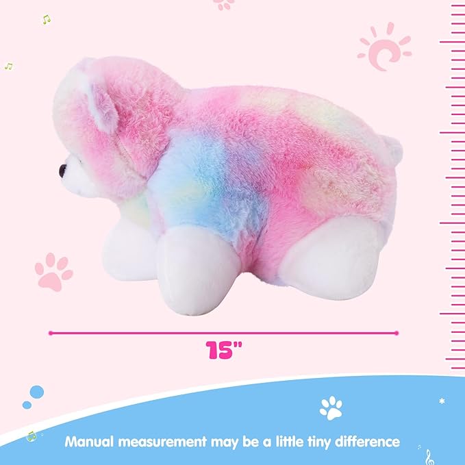 Glow Guards 15" Light up Musical Rainbow Teddy Bear Plush Pillow, Cute Stuffed Animal Soft Lovely Colorful Toy, Bedtime Sofa Decors, Christmas Birthday Children's Day Hoilday Gift for Toddler Kids