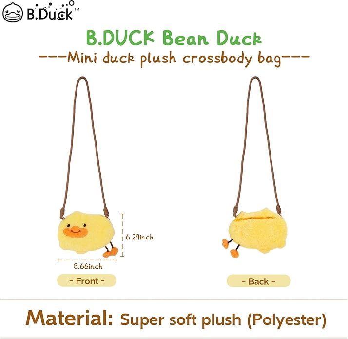 B.DUCK Plush Purse Crossbody Bags Kawaii Handbag with Zipper Cute Duck Shoulder Bag Coin Wallet Toy Purse for Gifts