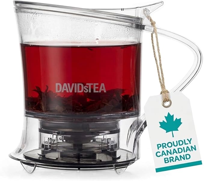 DAVIDsTEA 16 oz Bottom‑Dispensing Tea Steeper with Fine Nylon Infuser – BPA‑Free Tritan, Drip‑Free Loose Leaf Tea Maker (Hot & Iced)