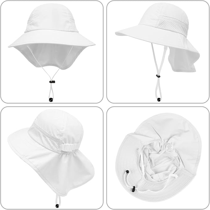 Toddler Baby Sun Hat Kids Summer Beach Essentials Adjustable Beach Hats with Bucket Wide Brim for Boys Girls Age 0-14 Years