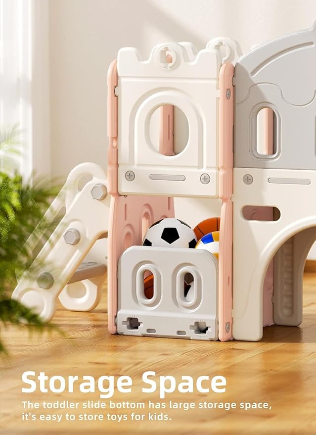 YUFU 8 in 1 Kids Slide for Toddlers Age 1-3, Kids Playset with Basketball Hoop and Ball, Indoor Outdoor Playground