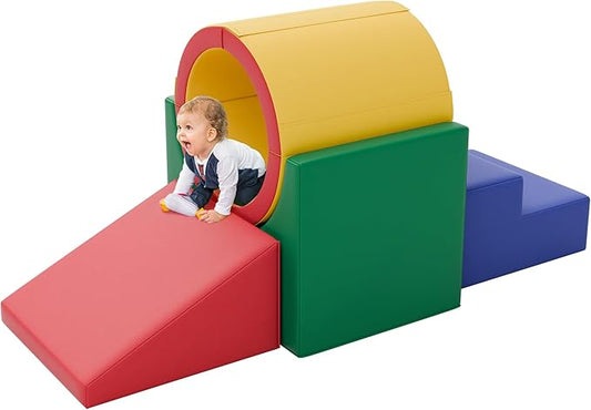 TOLEAD Tunnel/Ramps Foam Climber, Climb & Crawl Foam Activity Play Set for Toddlers and Kids, Safe Indoor Crawling Gym Equipment for,Infant,Baby Waterproof Easy to Clean