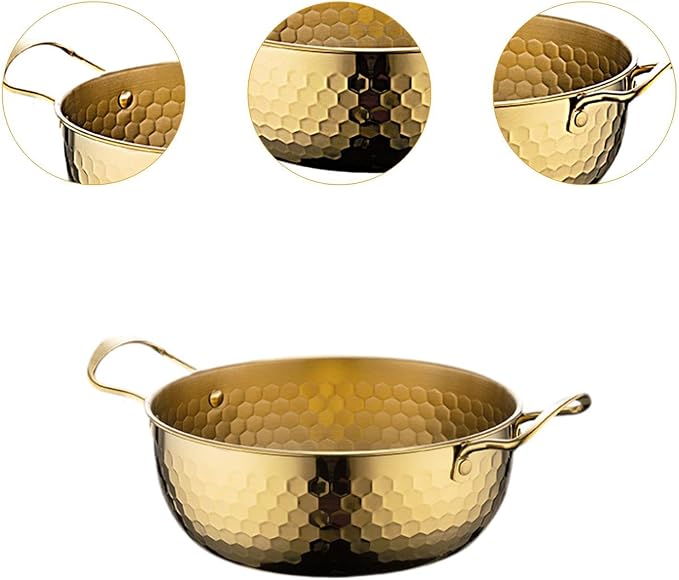 Generic Gold 18cm Stainless Steel Ramen Pot, Instant Noodle Cooking Pot for Home, Camping, Picnic, Restaurant