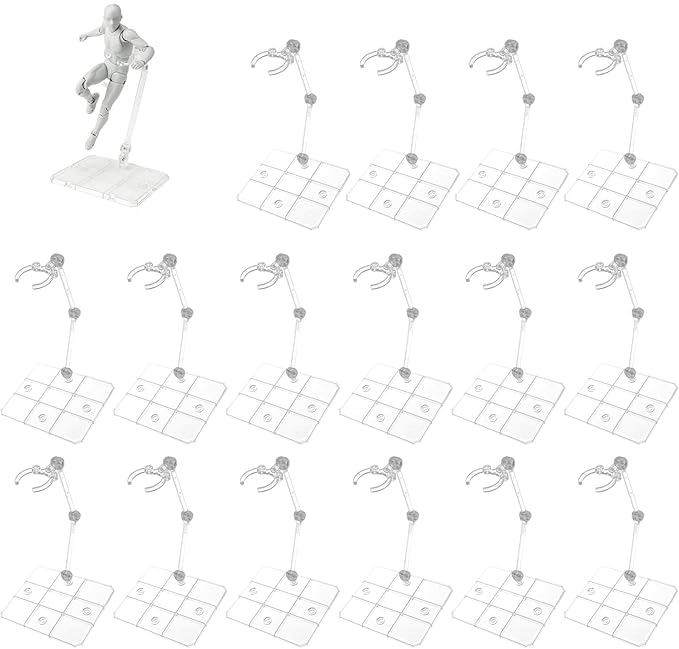 Action Figure Stands, 16Pcs Assembly Action Figure Display Holder Base, 2Pcs Screwdriverfor Compatible with HG RG SD SHF Gundam 1/144, Clear