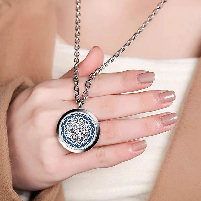 Aromatherapy Essential Oil Diffuser Necklace 316L Stainless Steel Locket Pendant with 24 Inch Chain