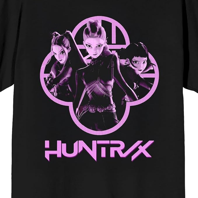 Kpop Demon Hunters Huntrx Girl's Black Crew Neck Short Sleeve Tee
