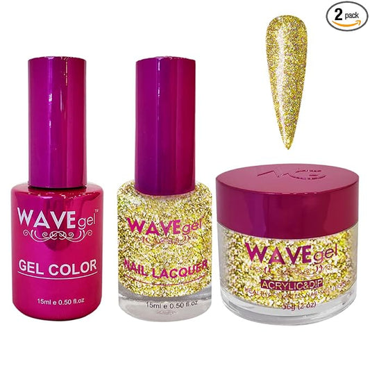 WAVEGEL Soak-Off Gel, Nail Lacquer & Acrylic/Dip Powder Matching Set - Princess Collection - #118 Gold Shine Glitter