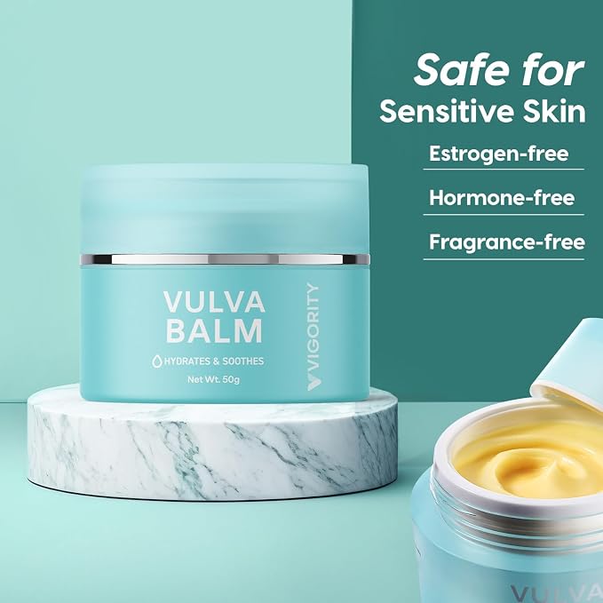 Vigority Vulva Balm for Women – Daily External Moisturizing Balm with Beeswax, Shea Butter, Emu Oil & CoQ10 – Estrogen Free, Hormone Free, Fragrance Free