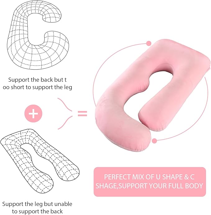 BATTOP Pregnancy Pillows for Sleeping- U Shaped Full Body Maternity Pillow, Pregnancy Pillow for Side Sleepers with Removable Cover, Supports Back, Hips, Belly & Legs (Pale Pink)