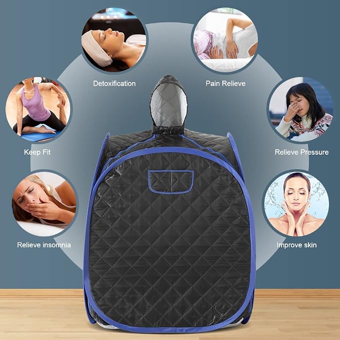 Smartmak Portable Sauna Kit, one Person Full Body at Home Spa Hat Tent, Include 2L Steamer with Remote Control for Detox US Plug- Black