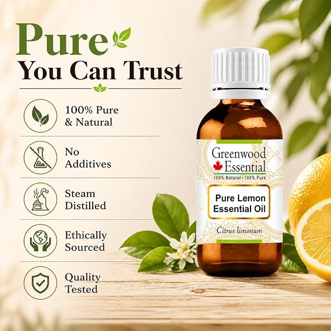 Greenwood Essential Pure Lemon Essential Oil (Citrus limonum) Steam Distilled 5ml (0.16 oz)