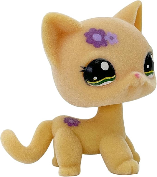 Custom Flocked Pet Shop Toy Fuzzy Animal Figure Short Hair Cat Kitty Kitten Deer OOAK (Yellow #1962)