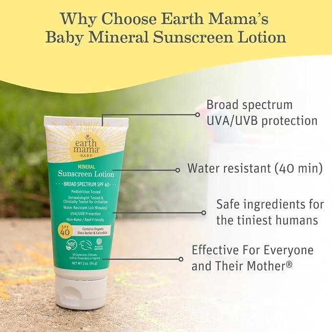 Earth Mama Baby Mineral Sunscreen Lotion & Face Sunscreen Stick Set SPF 40 - Non-Nano Zinc - Broad Spectrum for Babies, Kids & Family - Water Resistant Sun Protection