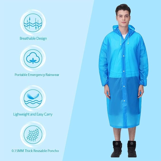 HLKZONE Raincoat, 2 Pack Rain Ponchos for Adults Travel Rain Jacket Packable Rain Coats for Women with Drawstring Hood