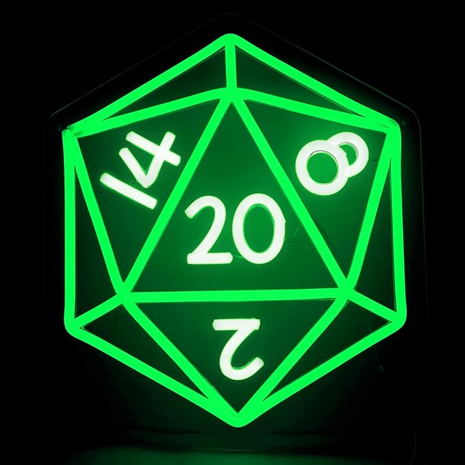 Dice Neon Signs for Wall Decor,Cool Dimmable Dungeons and Dragons Dice Game LED Sign,13x11 inch USB Powere Neon Light for Man Cave, Game