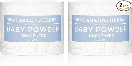 Baby Powder Talc-Free, Cornstarch Free Baby Powder, Unscented Fragrance Free Powder, Arrowroot Clay and Organic Plantain Leaf Powder, Ora’s Amazing Herbal, 0.5 oz Travel 2 Pack