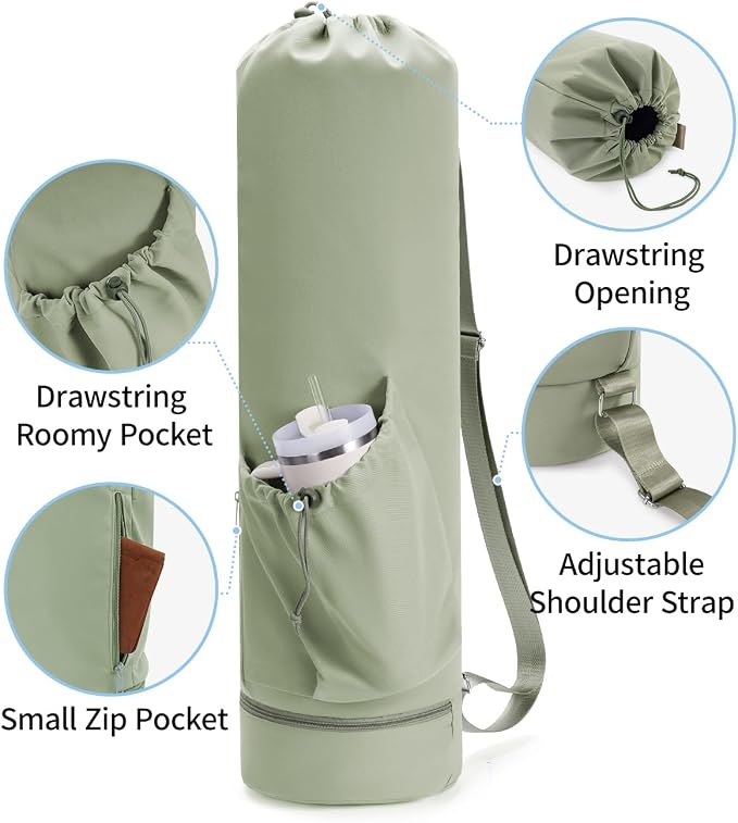 sportsnew Yoga Mat Bag with Water Bottle Pocket and Bottom Wet Pocket, Exercise Yoga Mat Carrier Multi-Functional Storage Bag, Patent pending