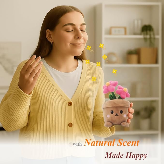 Stuffed Plant Plush Toy, Happy Face Flower Plushies Plant Pillow Decorationr with Natural Scent, Adorable Stuffed Flower for Christmas Horror Plush Halloween(2 Pink Fowers)