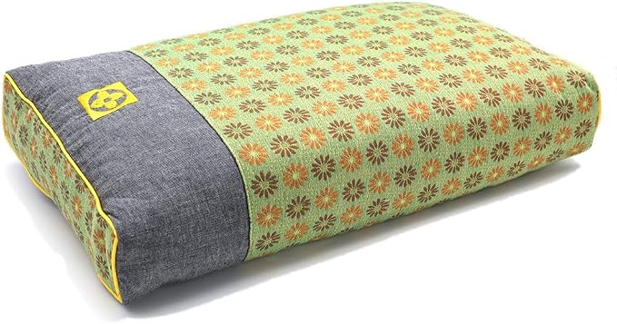 Buckwheat Pillow Cube for Side Sleepers, Pain Relief for Neck Support Adjustable Cervical Pillows, Included Floral Pattern Square Pillow (18x10 Inch, Lemon Yellow)