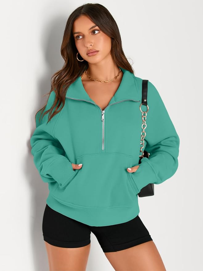 AUTOMET Womens Sweatshirts Half Zip Fleece Pullover Fall Outfits | Fall Fashion Clothes 2026,Cropped Sweatshirts,Cute Y2k Tops,Quarter Zipper Sweater,Winter Loungwear Outfits