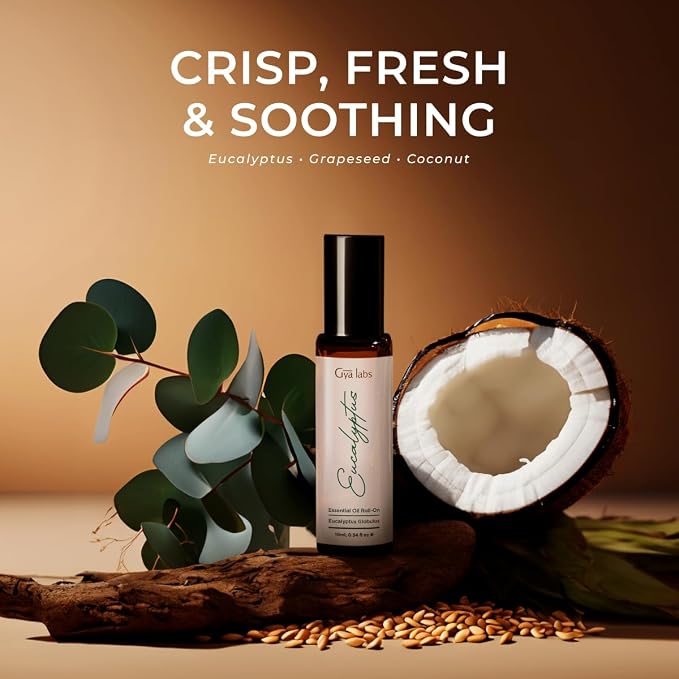 Relaxing Massage Oil (200ml) & Eucalyptus Roll On (10ml) Set - Aromatherapy Grade Essential Oils Set - Gya Labs