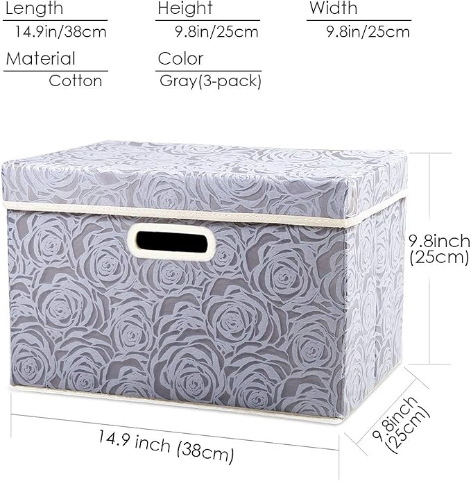 Collapsible Storage Boxes with Lids Fabric Decorative Storage Bins Cubes Organizer Containers Baskets with Cover Handles Divider for Bedroom Closet Living Room 14.9x9.8x9.8 Inch 3 Pack