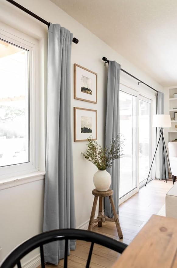 100% Blackout Shield Linen Blackout Curtains for Bedroom 63 Inches Long, Back Tab/Rod Pocket Living Room Drapes, Thermal Insulated Blackout Curtains 2 Panels Set, 50" W x 63" L, Grey