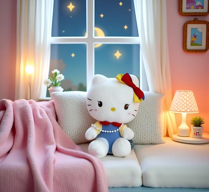 AlphaDesignLuxe Kitty Plush 10” Collectible Kitty Plushie Cute Stuffed Animal Toy Adorable Kawaii Doll (Pearls Classic)