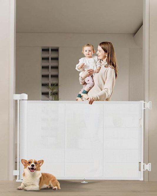 Miumoon 71 inch Retractable Baby Gates 34 inch Tall, Retractable Gate with Reinforced Strip Design to Prevent Crawling Through, 6 FT Retractable Dog Gate for Stairs, Doorways, Hallways, Indoor/Outdoor