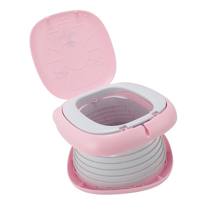 Semme Portable Foldable Travel Potty with Storage Bag Ideal for Car Camping Travel Lightweight Proof Cartoon Design for Easy Use (Pink)
