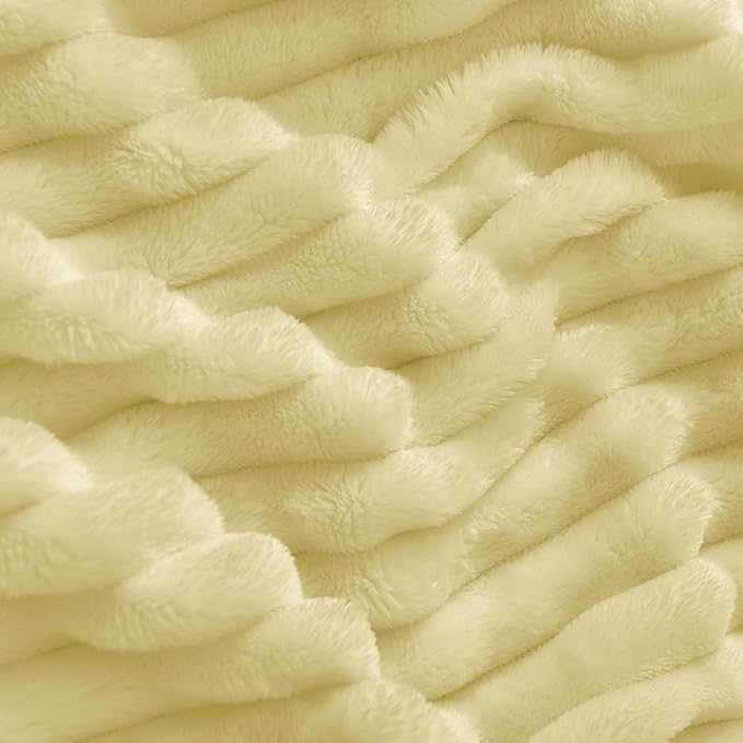 BEDELITE Ribbed Transparent Yellow Fleece Twin Blanket for Bed, 60x80 Inch | Soft Warm Decorative Fluffy Blanket, Cozy Plush Lightweight Fuzzy Throw Blanket for Couch Sofa Room Decor, Gift for Women