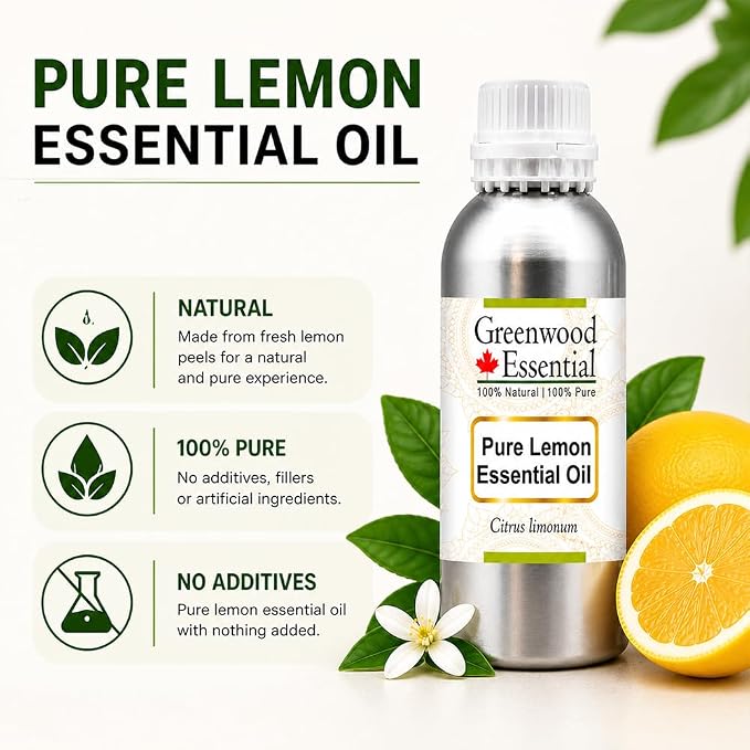 Greenwood Essential Pure Lemon Essential Oil (Citrus limonum) Steam Distilled 1250ml (42.2 oz)
