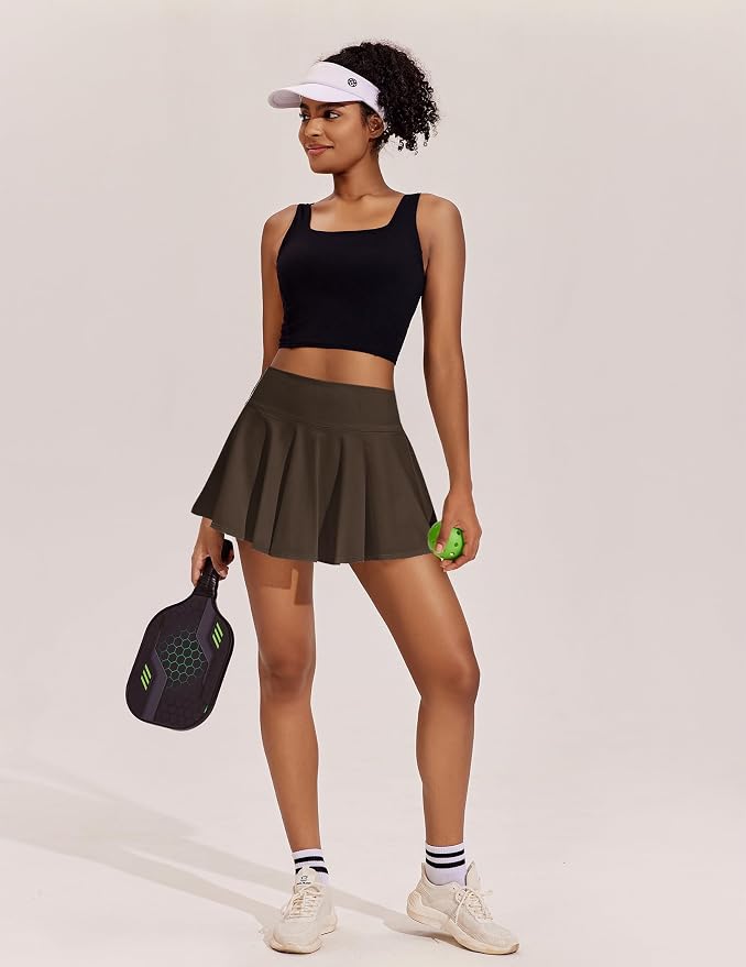 PINSPARK Womens Tennis Skirt 14" Pleated Athletic Golf Skorts with Pockets | High Waist, Tummy Control, Mini, Breathable, Lightweight, Soft, Built in Shorts, Pickleball, Casual