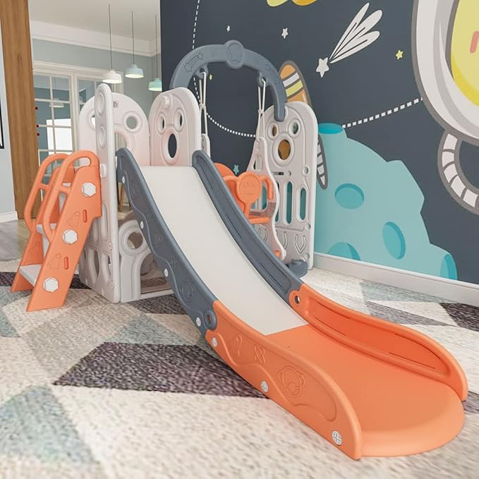 monleelnom Children's Slide Suitable for Children Age 1-12 Years Old to Play and Climb on The Slide. Equipped with Basketball and Storage Space Suitable for Indoor and Outdoor use