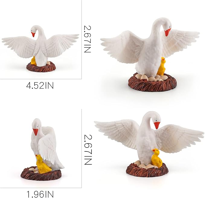 LC JoyCre 4.5 Inch Mother Swan Figurine with Baby Goose Toy White Swan Toy Animal Figure for Toddlers Preschool Animals Figures Eduactional Project Diorama Model Toy for Kids 3 4 5 6
