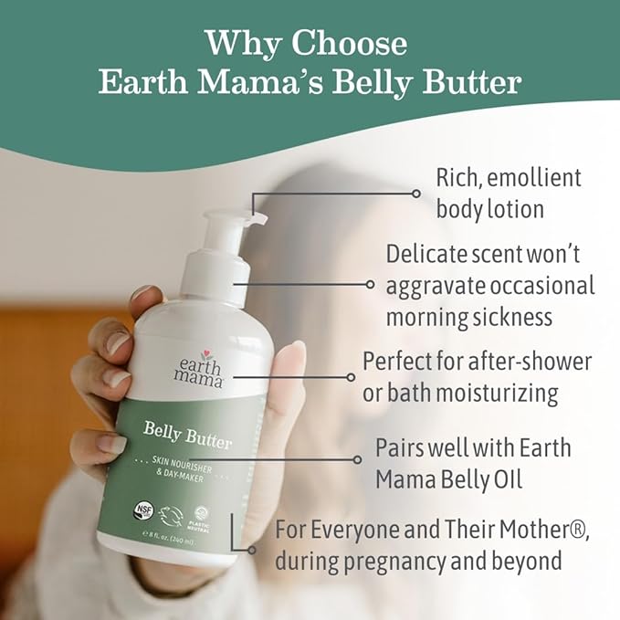 Earth Mama Belly Butter, Maternity Moisturizer for Dry Skin | Lotion for Pregnancy and Postpartum Recovery Self Care, Body Cream with Aloe, Fragrance Free, 8-Fluid Ounce (2-Pack)