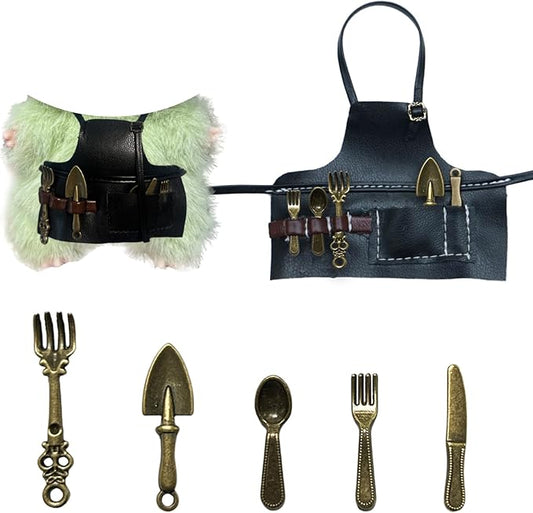 Apron Work Clothes for 17cm Doll(No Dolls)，Kitchenware Series, a Total of 6 Accessories, Leather Bibs with Adjustable Length, for Food Collectors，Suitable 3.94-6.7inch(10-17cm) for Dolls